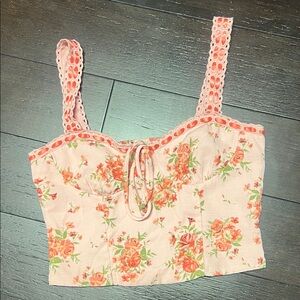 Floral Lace-Trimmed Crop Top